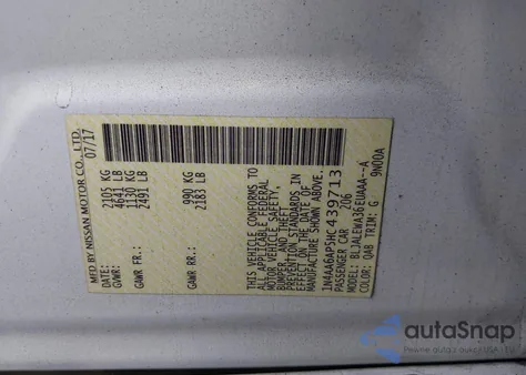 2017 Nissan Maxima 3.5 Sl z USA, uszkodzony, nr VIN 1N4AA6AP5HC439713